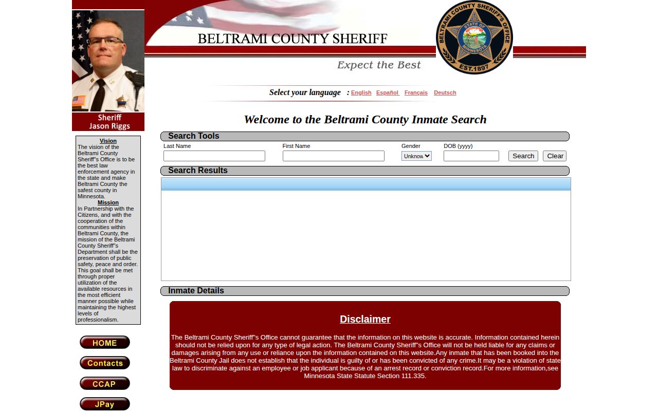 Beltrami County official inmate roster and booking-record search