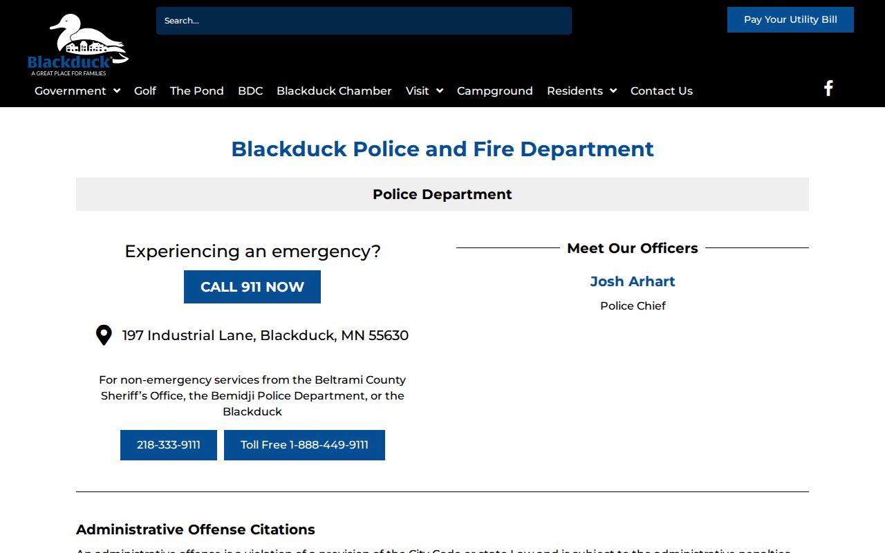 Blackduck Police Department public-safety source for Blackduck arrest records